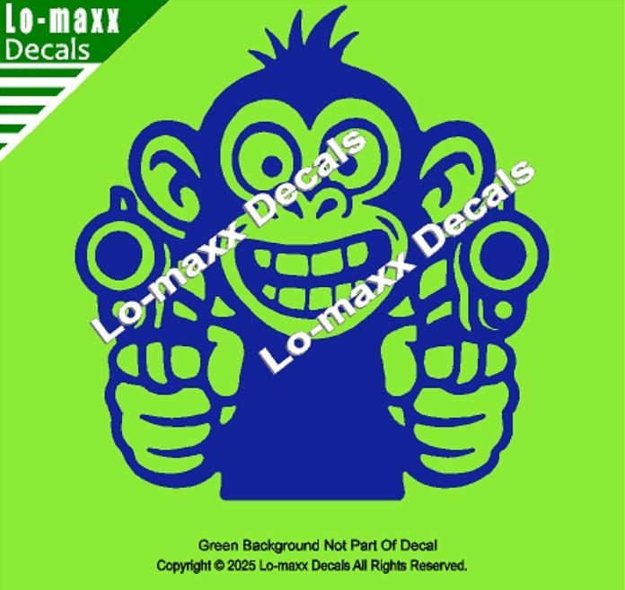 Monkey With Guns Die Cut Sticker Vinyl Decal For Car Fridge Locker Laptop