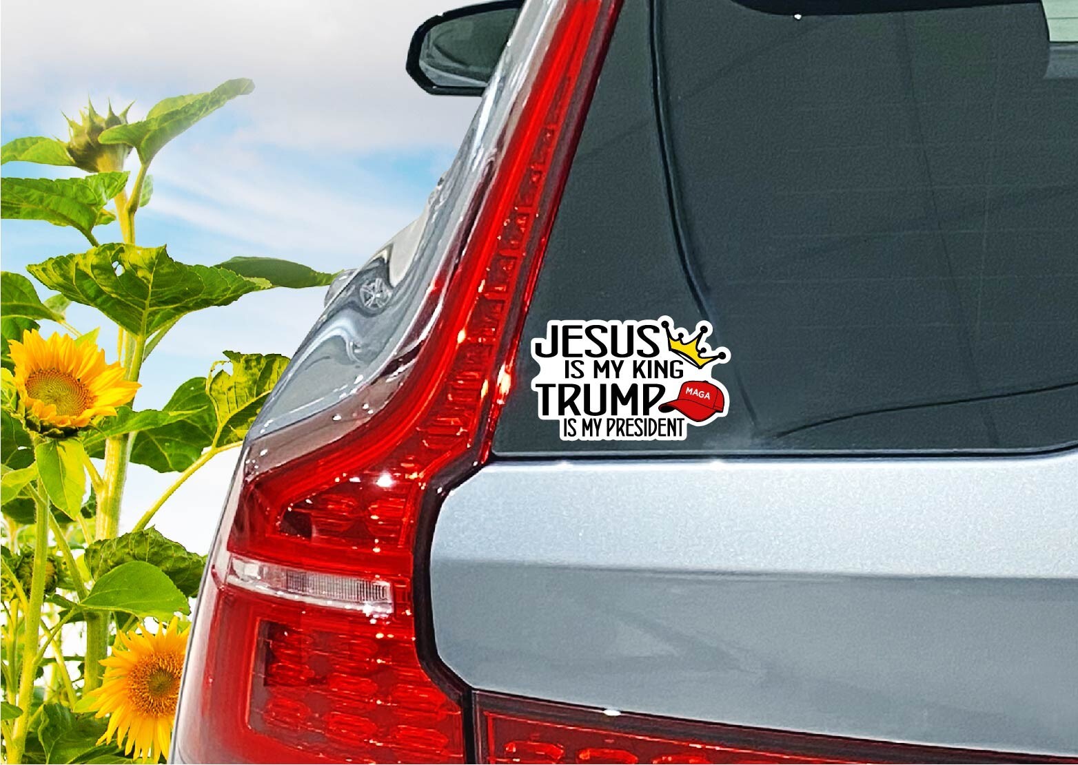 Jesus Is My King Trump President Decal Sticker Crown Red Hat MAGA Political USA
