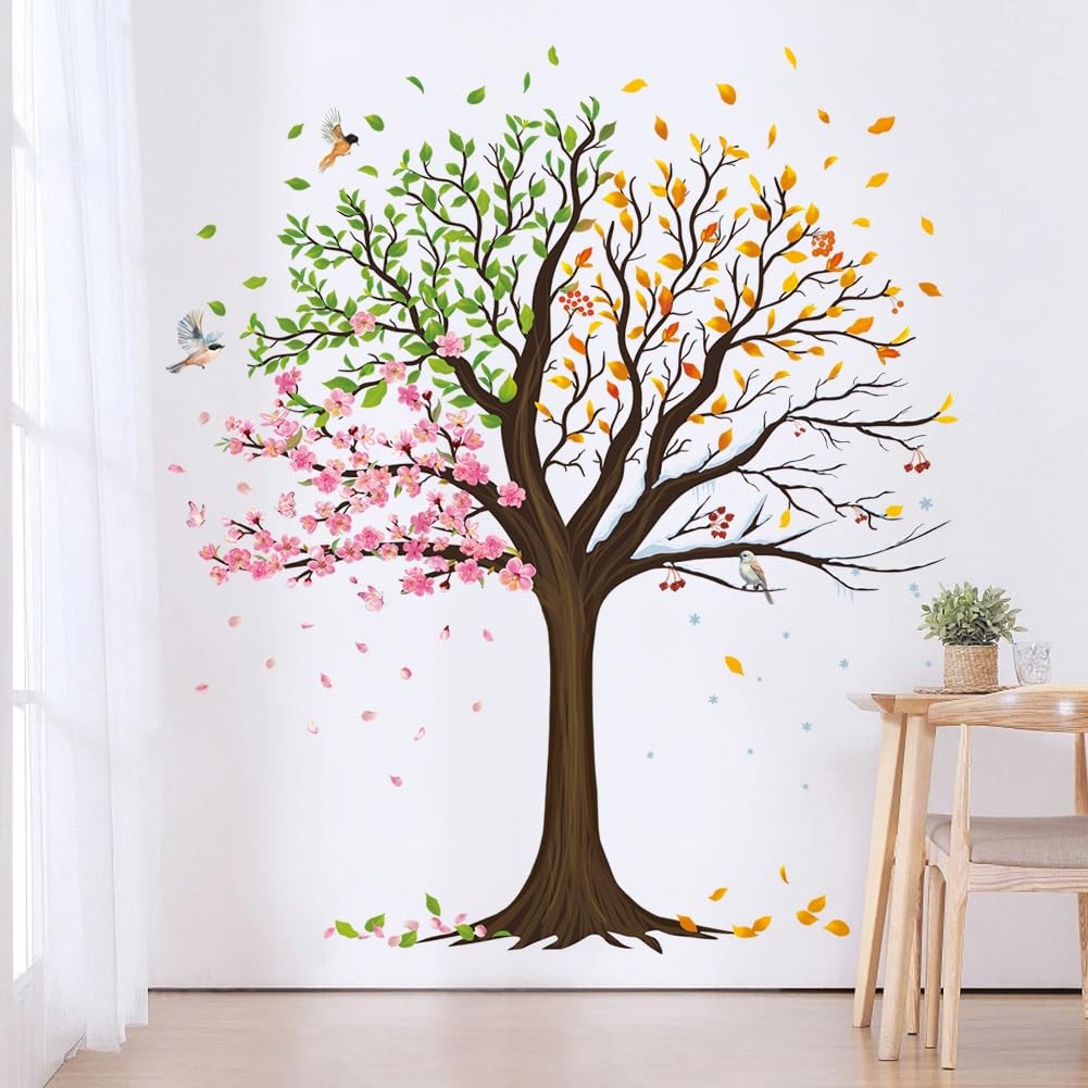 Tree Wall Decal Colorful Leaves Vinyl Peel Stick Large