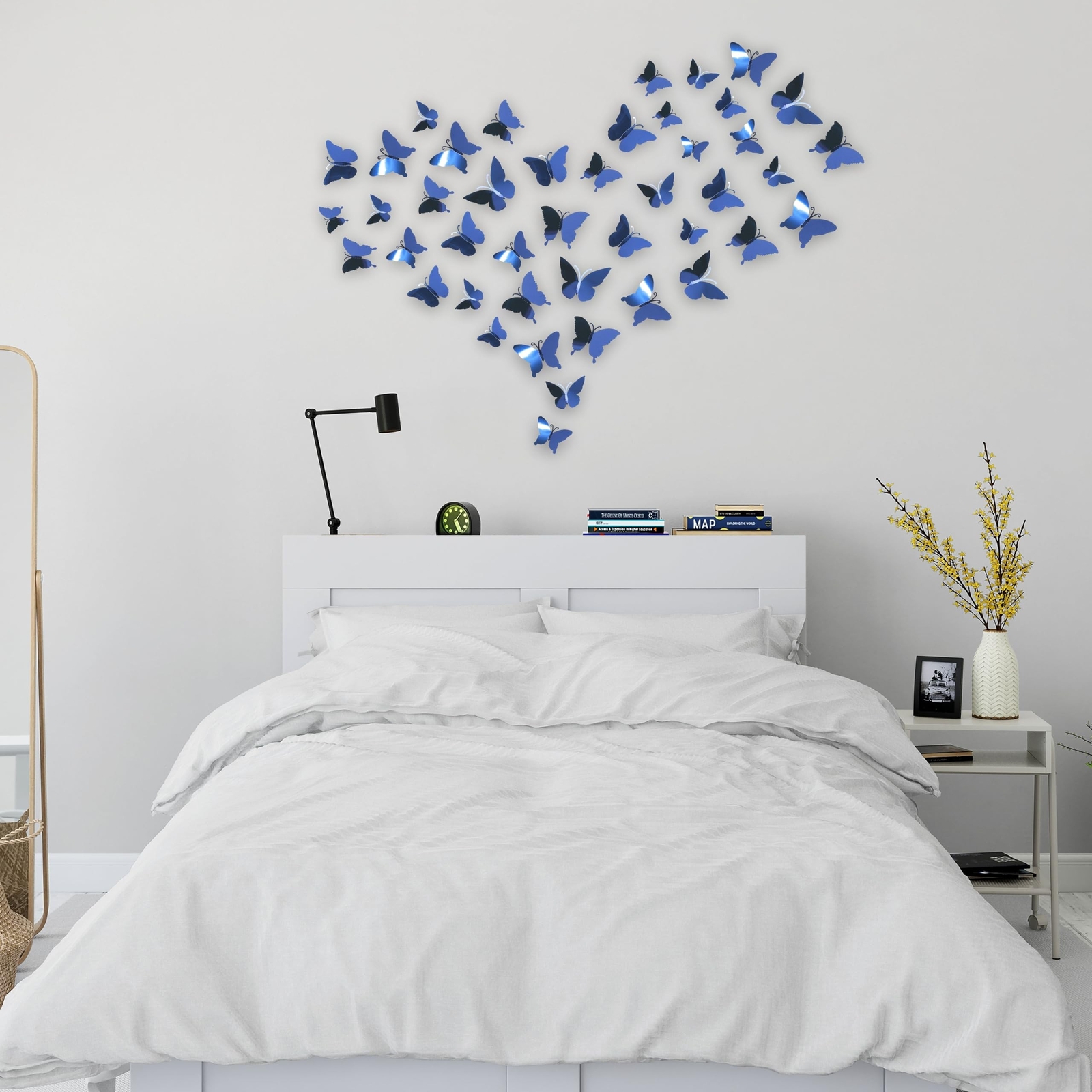 3D DIY Mirror Metallic Butterfly Wall Decor, Dark Blue, 48Pcs 4 Styles 3 Size…