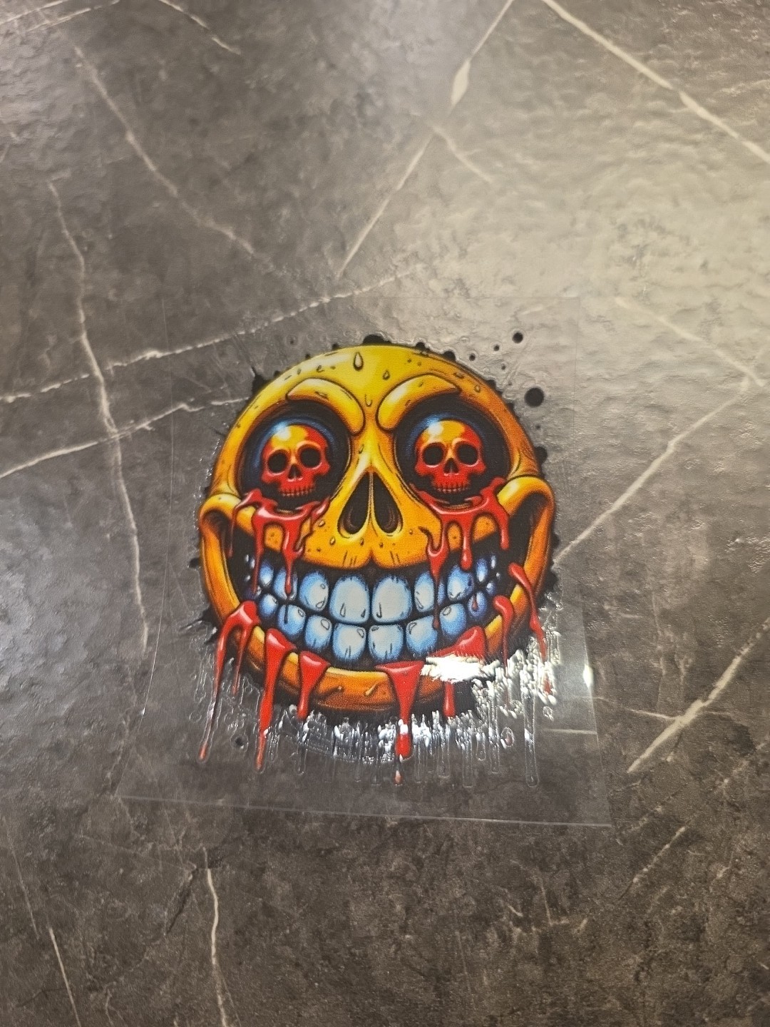 Evil Smile Skull Eyes Smiley Face UVDTF Raised Decal STICKER Waterproof Color
