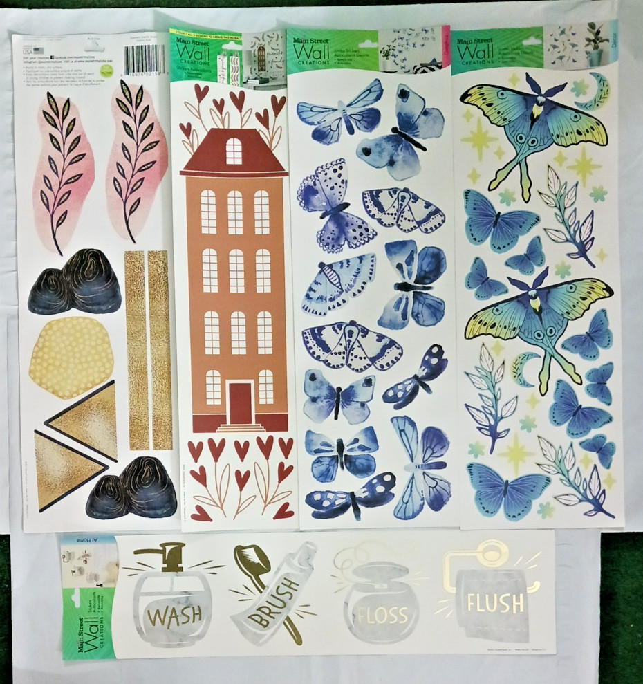 Decorative Wall Decal Stickers. Large house home, Butterflies, leaves, bathroom