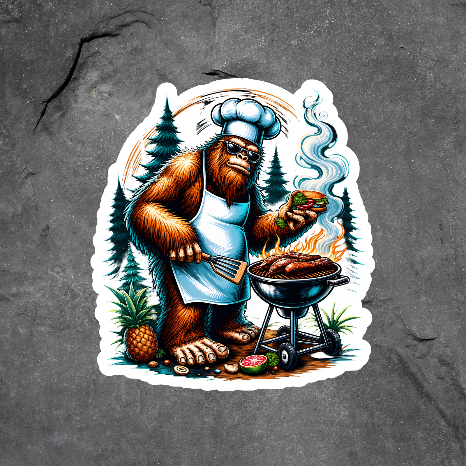 Bigfoot Sticker Vinyl Decal Bigfoot BBQ Grill Master Chef Funny Cookout