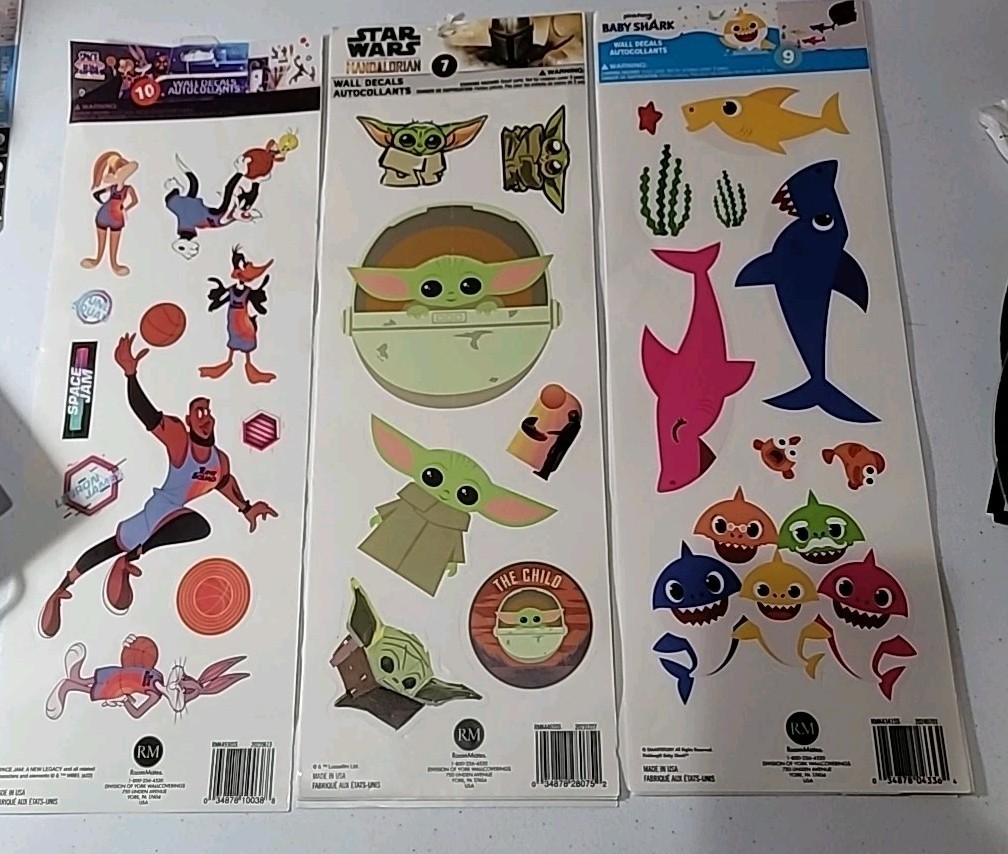 26pc SHARK , Star Wars & Space Jam WALL STICKERS Room DECALS Removable