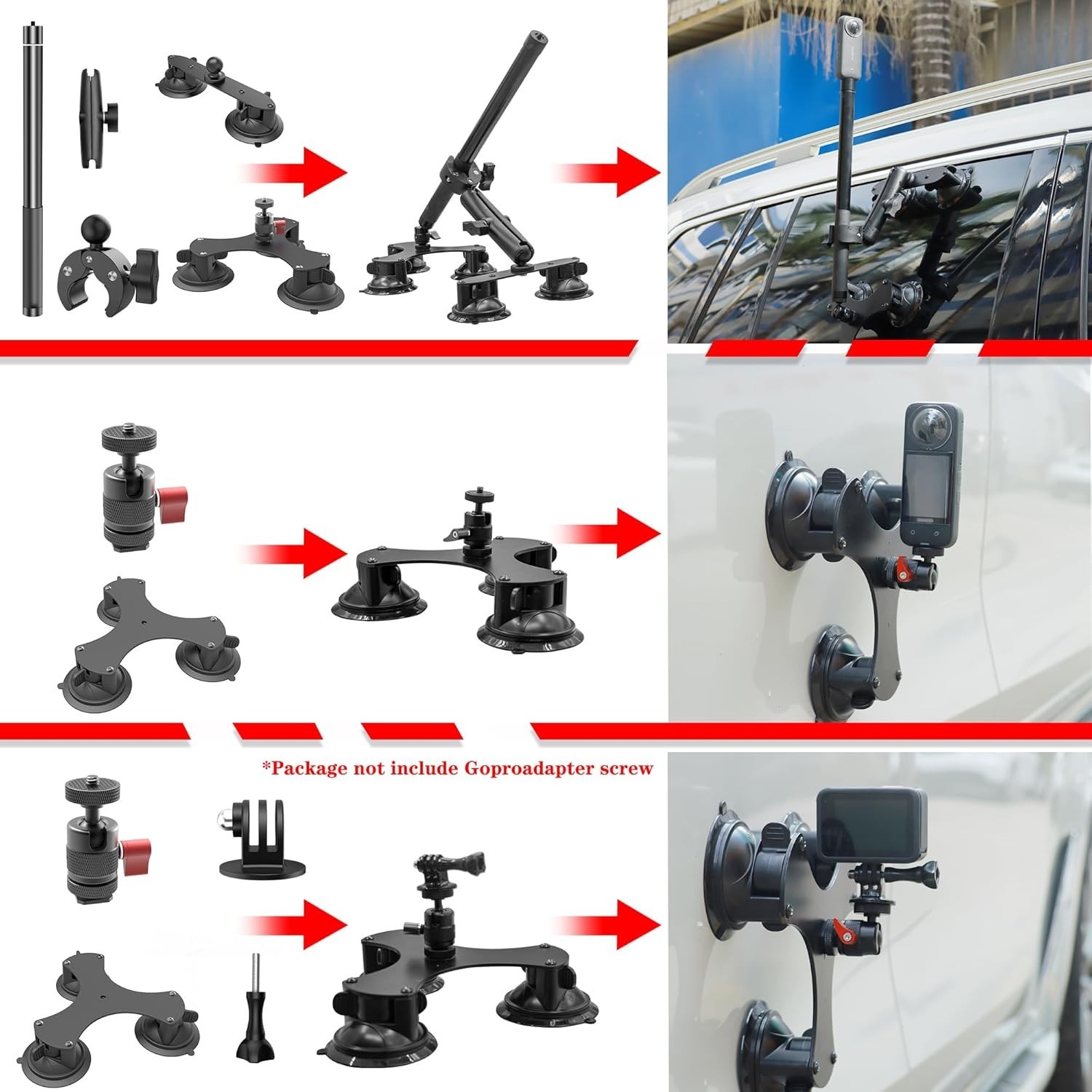 Suction Car Mount for Camera Insta360 X5/X4/X3/X2/GO 3/ONE/RS Compatible with Go