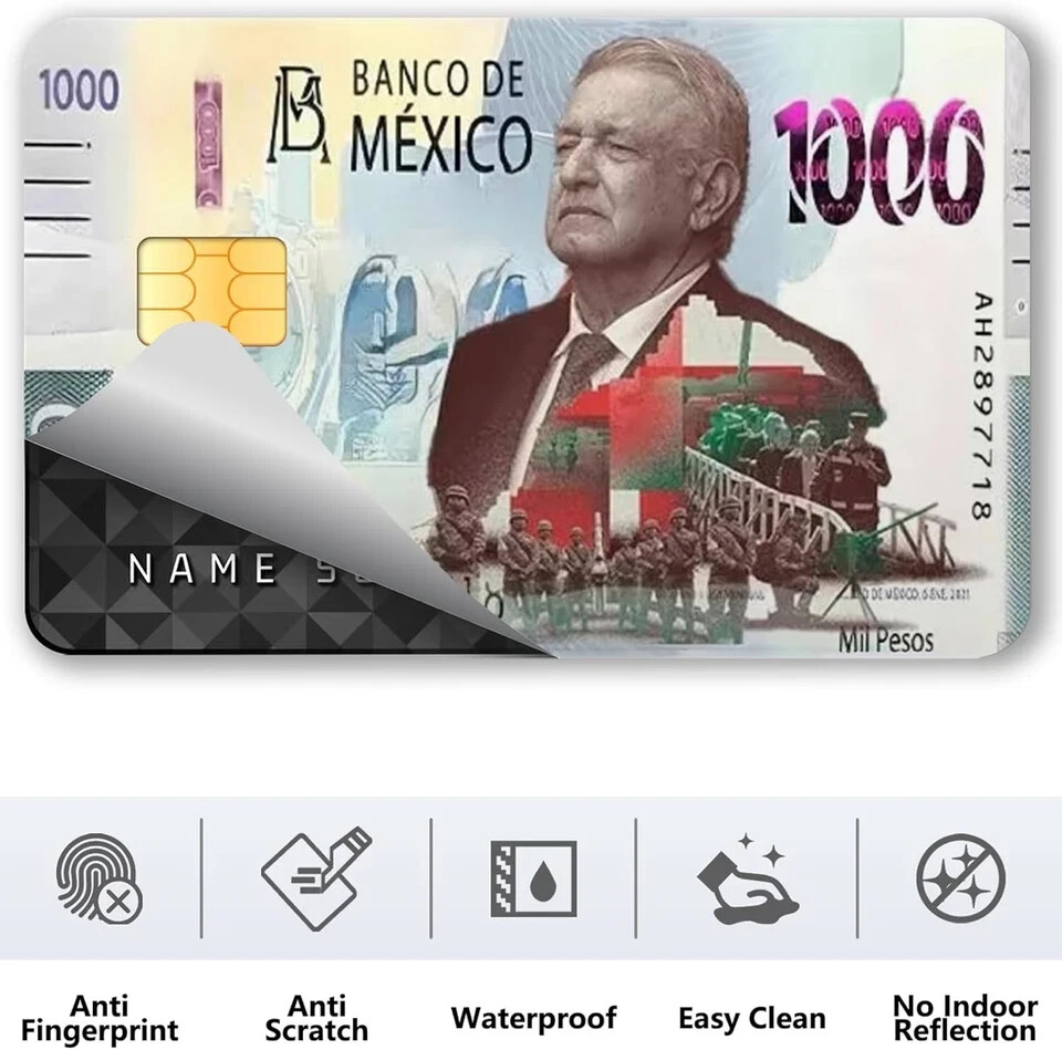 Mexico Amlo 1000 Peso Credit Card Sticker Skin Vinyl Card Cover Pack of 2