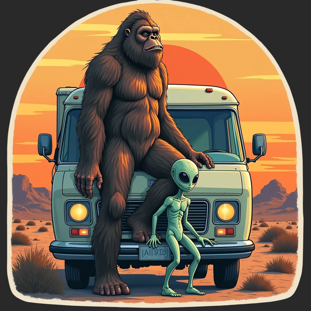 Bigfoot alien area 51 sticker vinyl decal rv desert sunset retro classic
