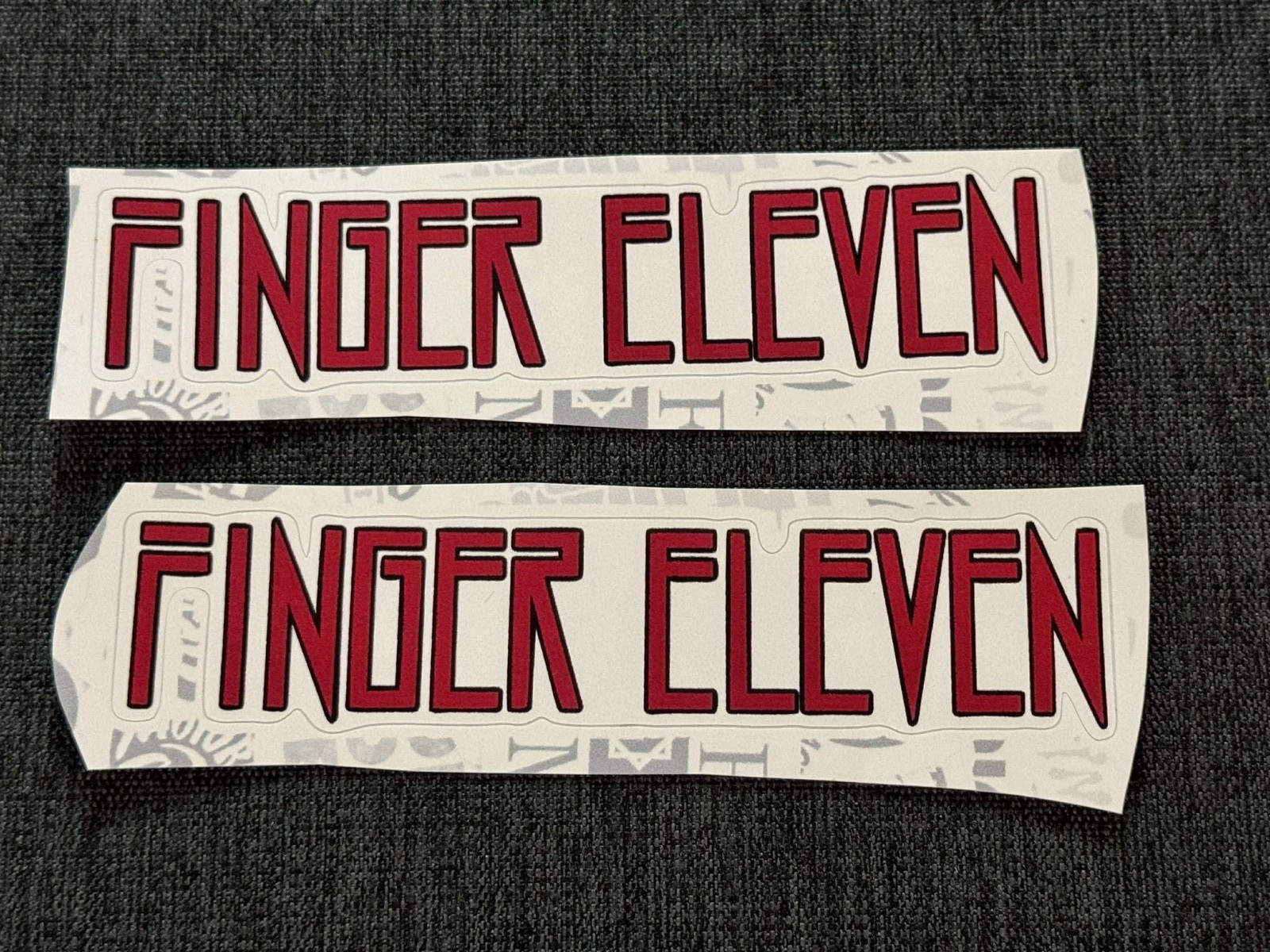 Lot (2) FINGER ELEVEN 1" x 4 1/2" Band Logo STICKERS Red FAST! FREE SHIP!