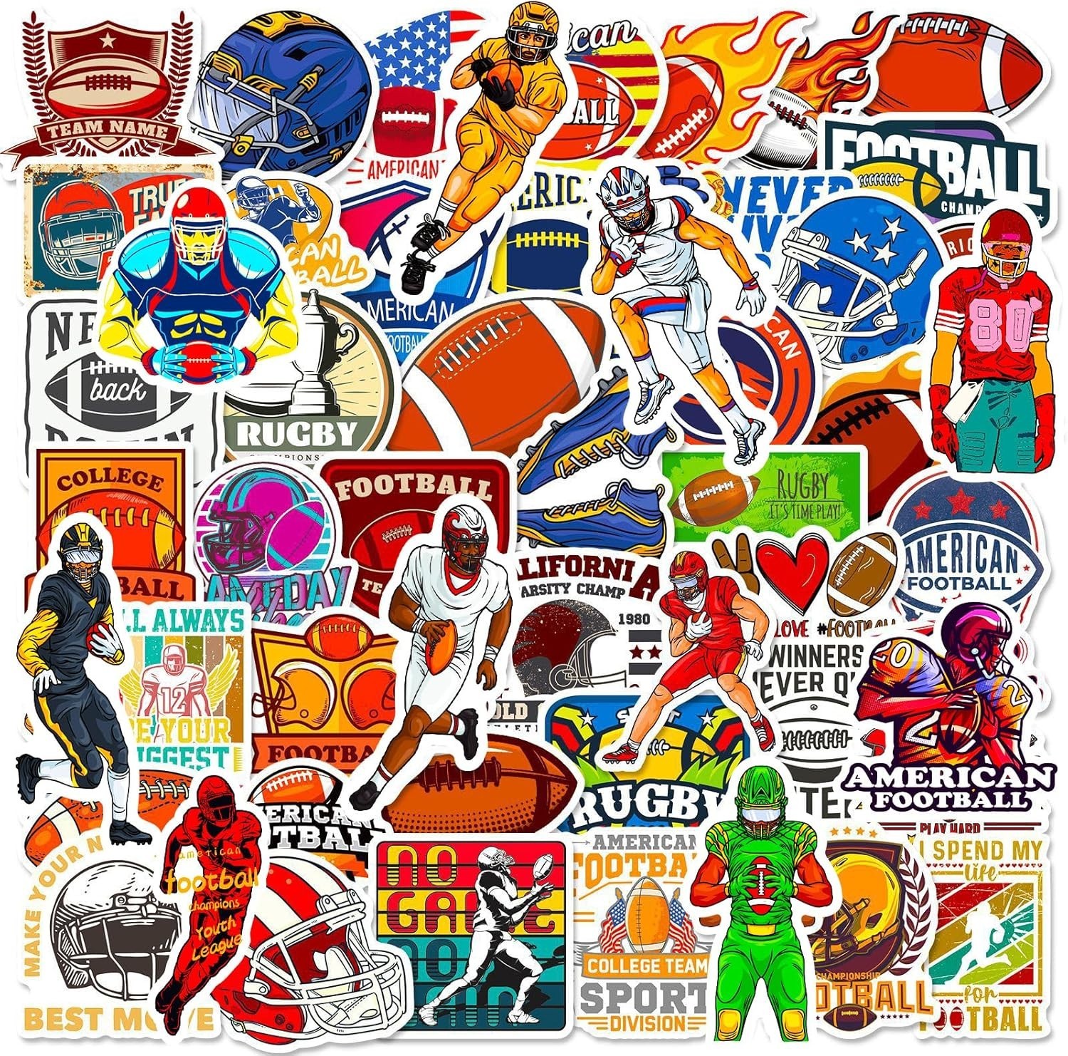 Football Stickers for Kids Teens Adults, 100PCS Vinyl Waterproof Football Spo…