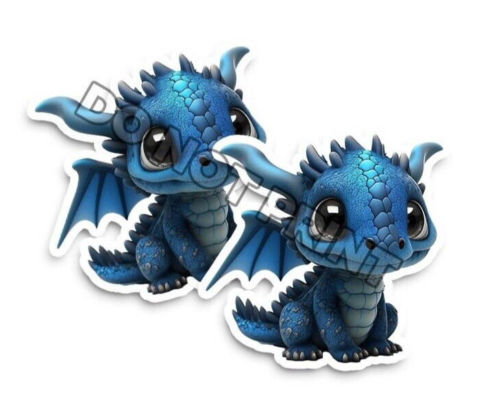 Baby Dragon Stickers Blue Dragons with Bat Wings Die Cut Decals Set of 2 M33001