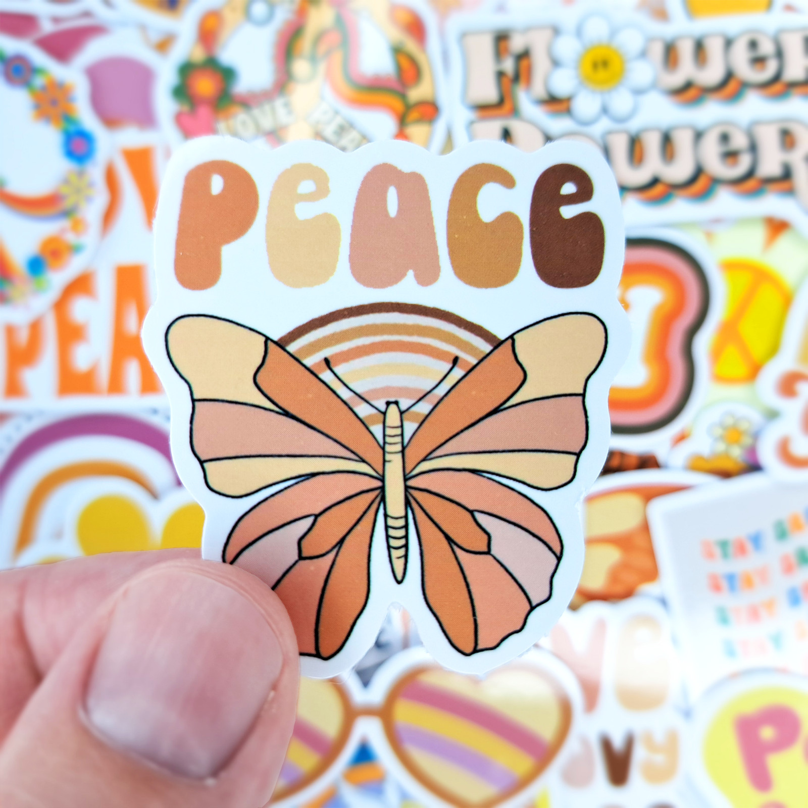 50 PCS Groovy Hippie Sticker Pack Peace Love Positive Vibes Boho Crafts Stickers