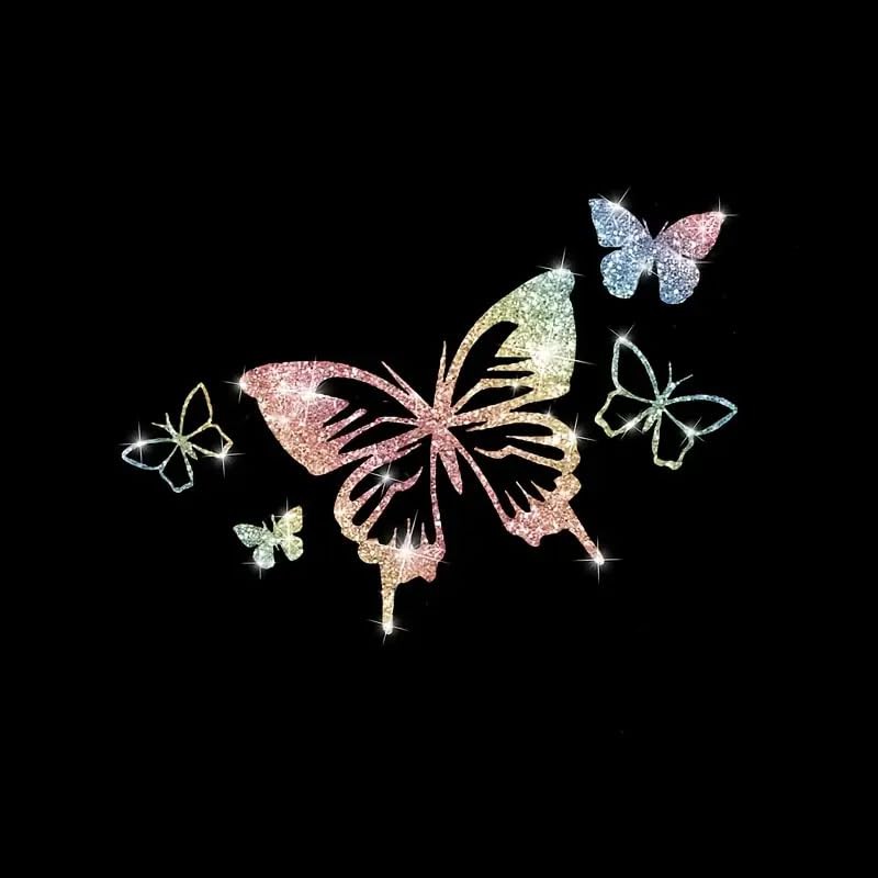 2PCS Sparkling Heart Butterflies Self-Adhesive PVC Rainbow Glittery Decal