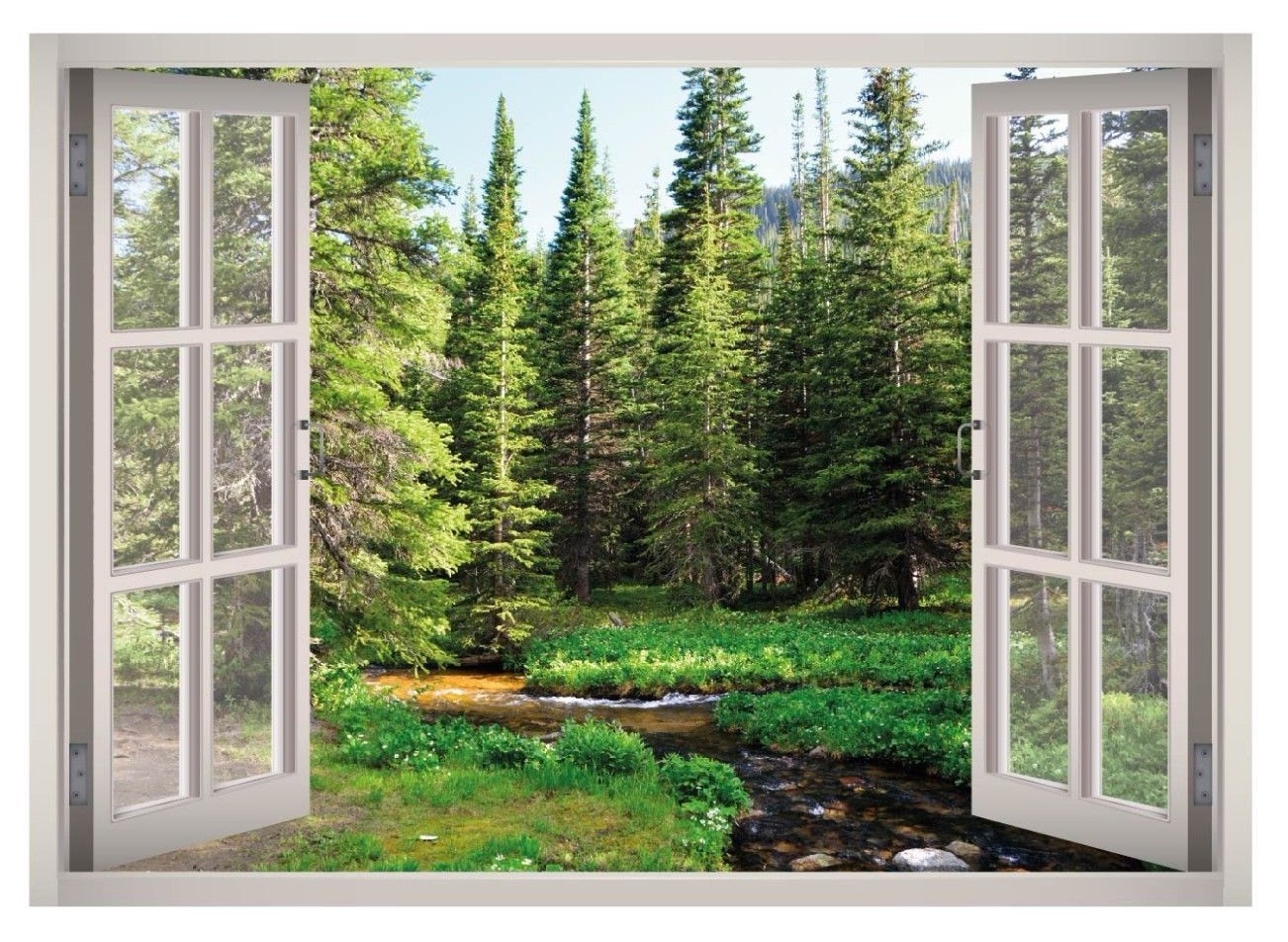 Woods Forest Trees Window 3D Wall Decal Art Mural Home Decor Canvas Vinyl W137