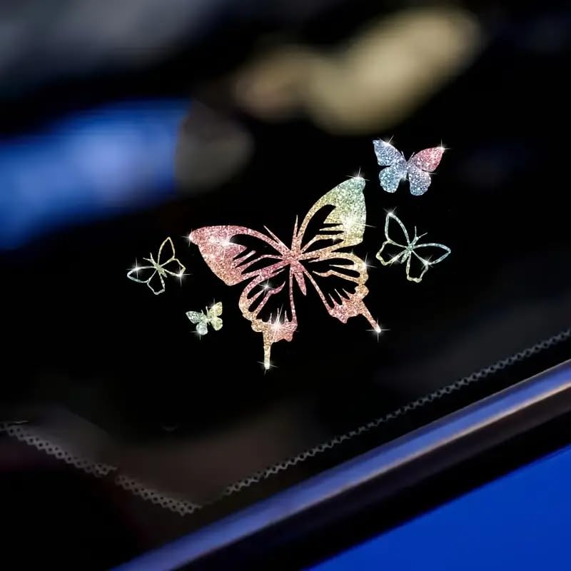 2PCS Sparkling Heart Butterflies Self-Adhesive PVC Rainbow Glittery Decal