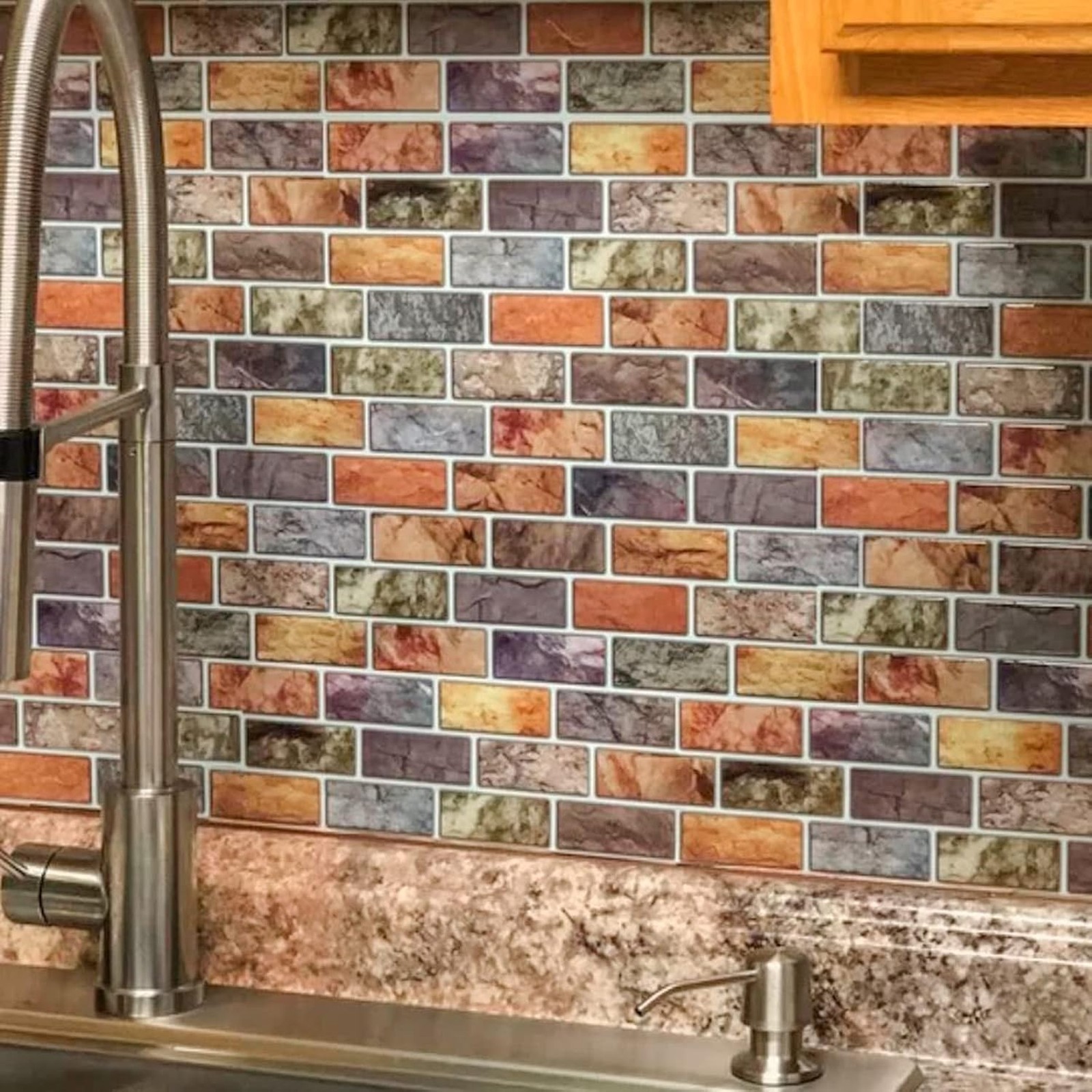 Peel and Stick Vinyl Backsplash Tiles 12 Inch Colorful Marble 10 Piece Set for