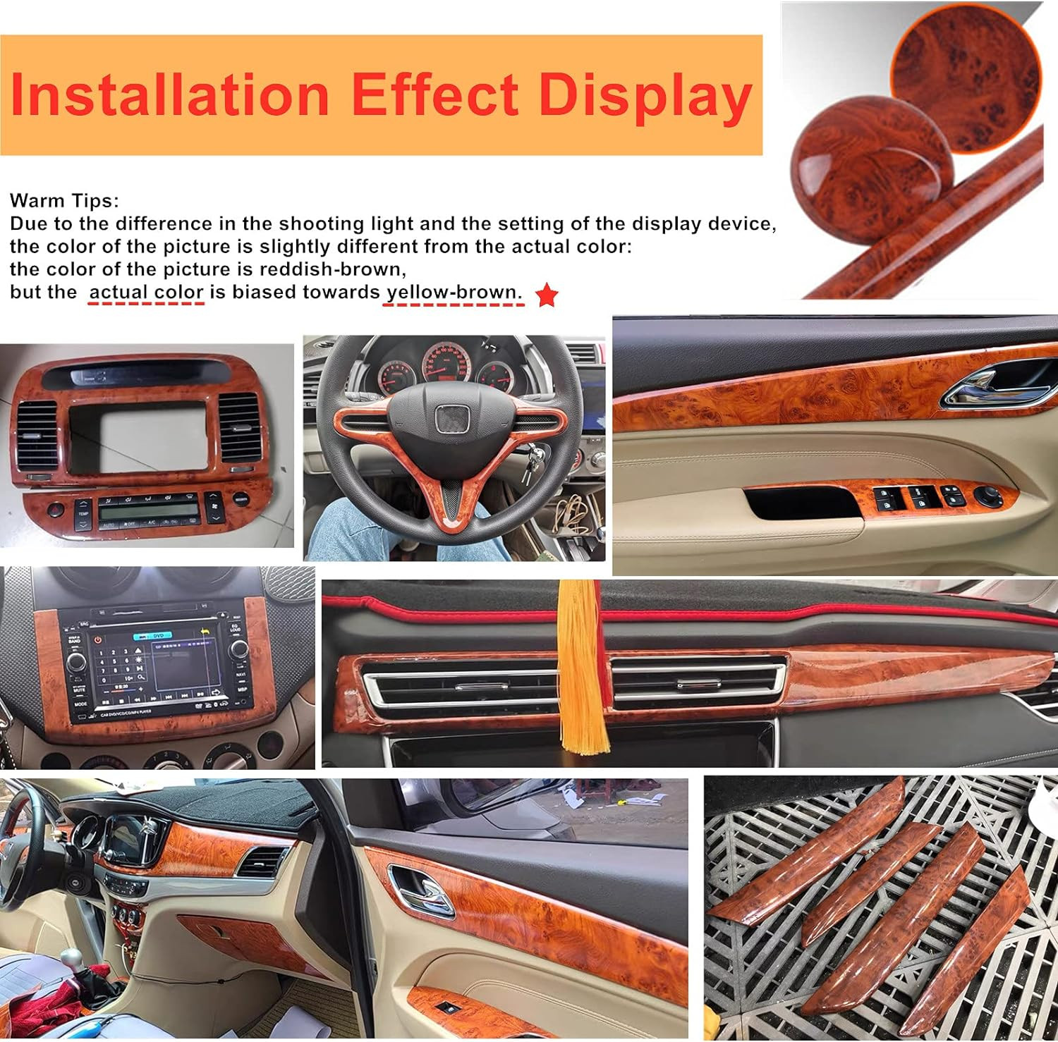 High Glossy Wood Grain Vinyl Wrap Sticker Decal Car Internal Wraps Self Adhesive