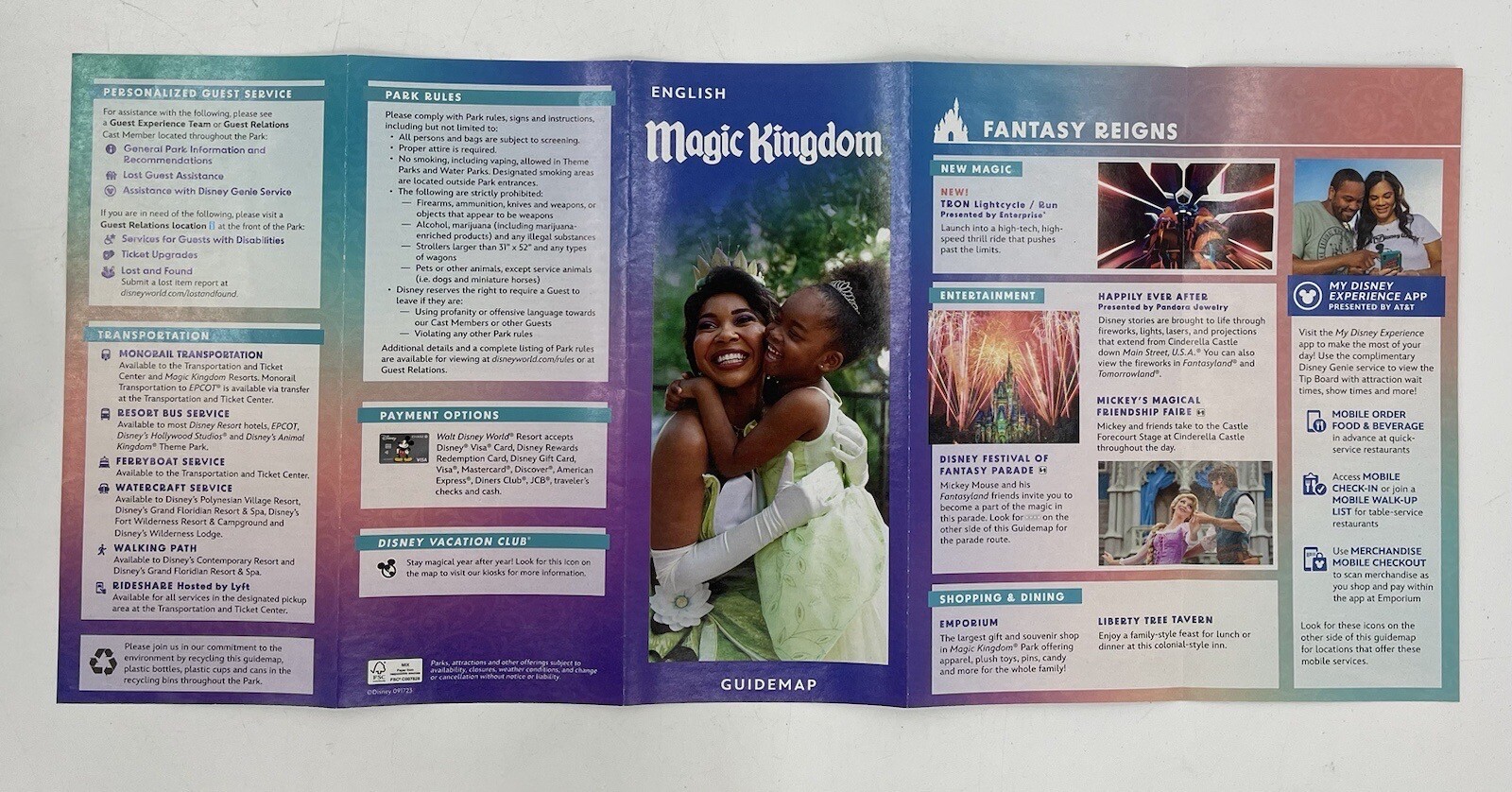 Walt Disney World Magic Kingdom Fall 2023 Park Guide Map "Tiana"