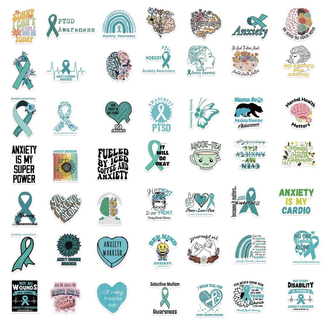 Mental Health Stickers Anxiety Disorder Awareness 50 Pcs Self Care LAST ONE