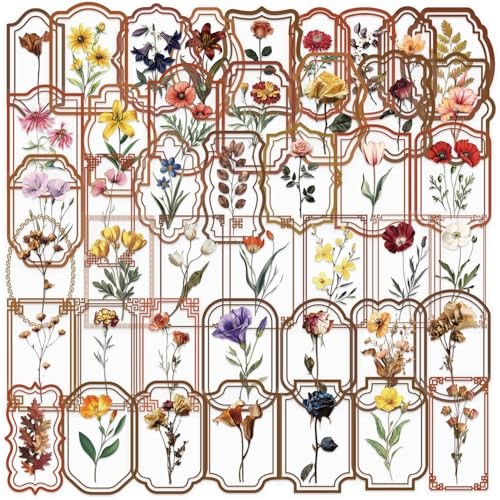 50 Packs Transparent Stickers Water Bottles Laptop Phone Computer Flowers