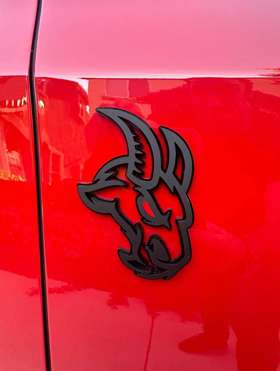 Angry Goat Red Eye Car Truck Emblem Badge Matte Black on Black Custom Pack of 2