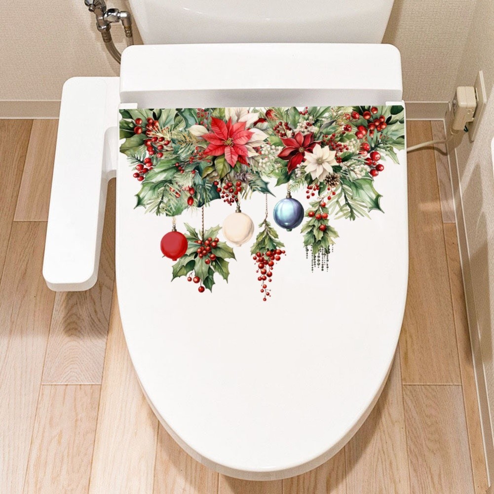 Christmas Toilet Lid and Tank Decals Waterproof Self Stickers Set of 6