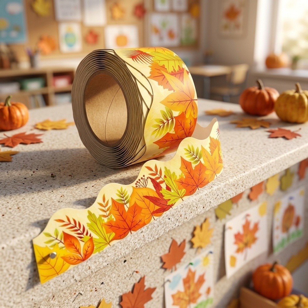 Yellow Paper Maple Leaf Stickers for Office Study Space Decoration 10 Meters