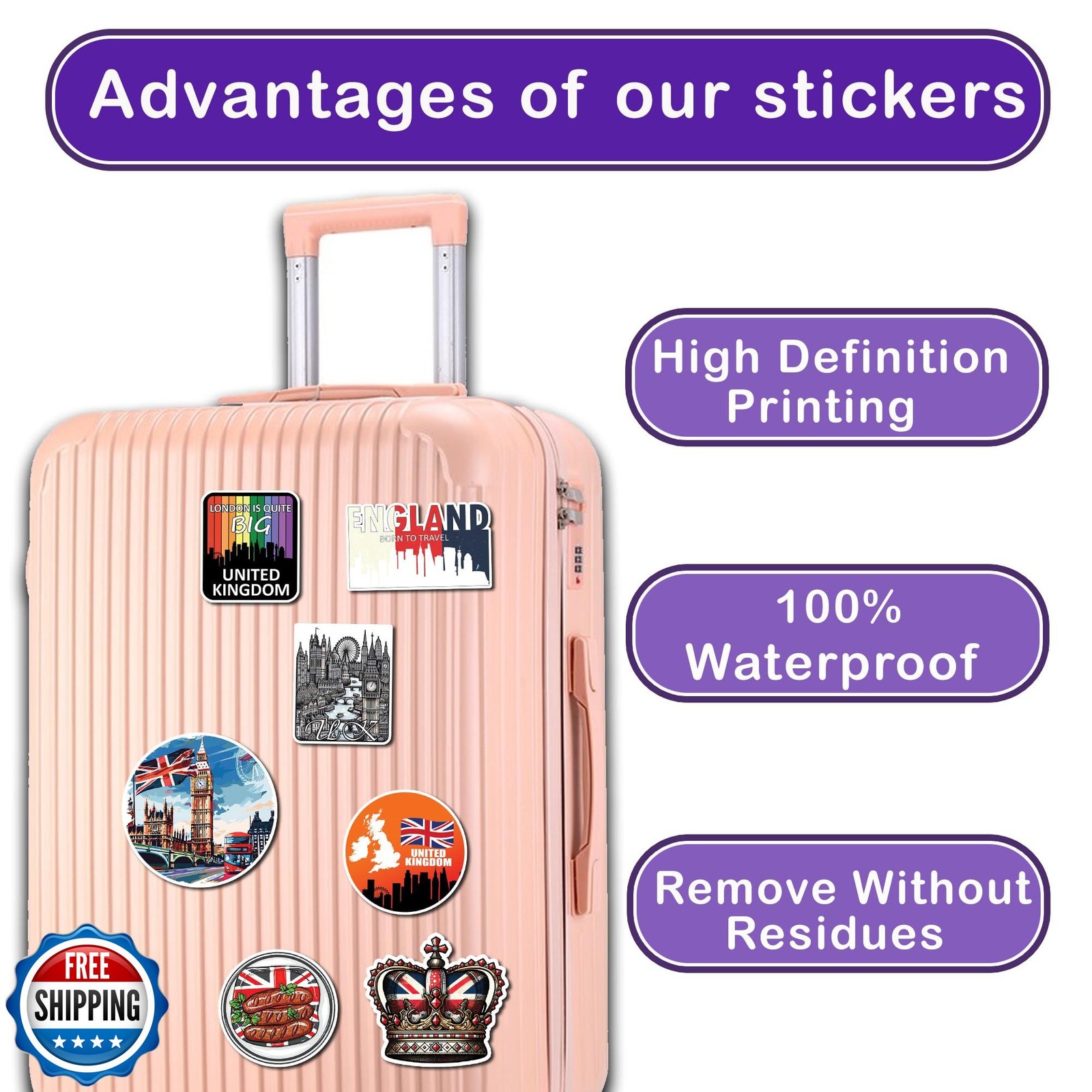 WESILY Pack 50 PCS UK England Travel Stickers British Theme Waterproof Vinyl