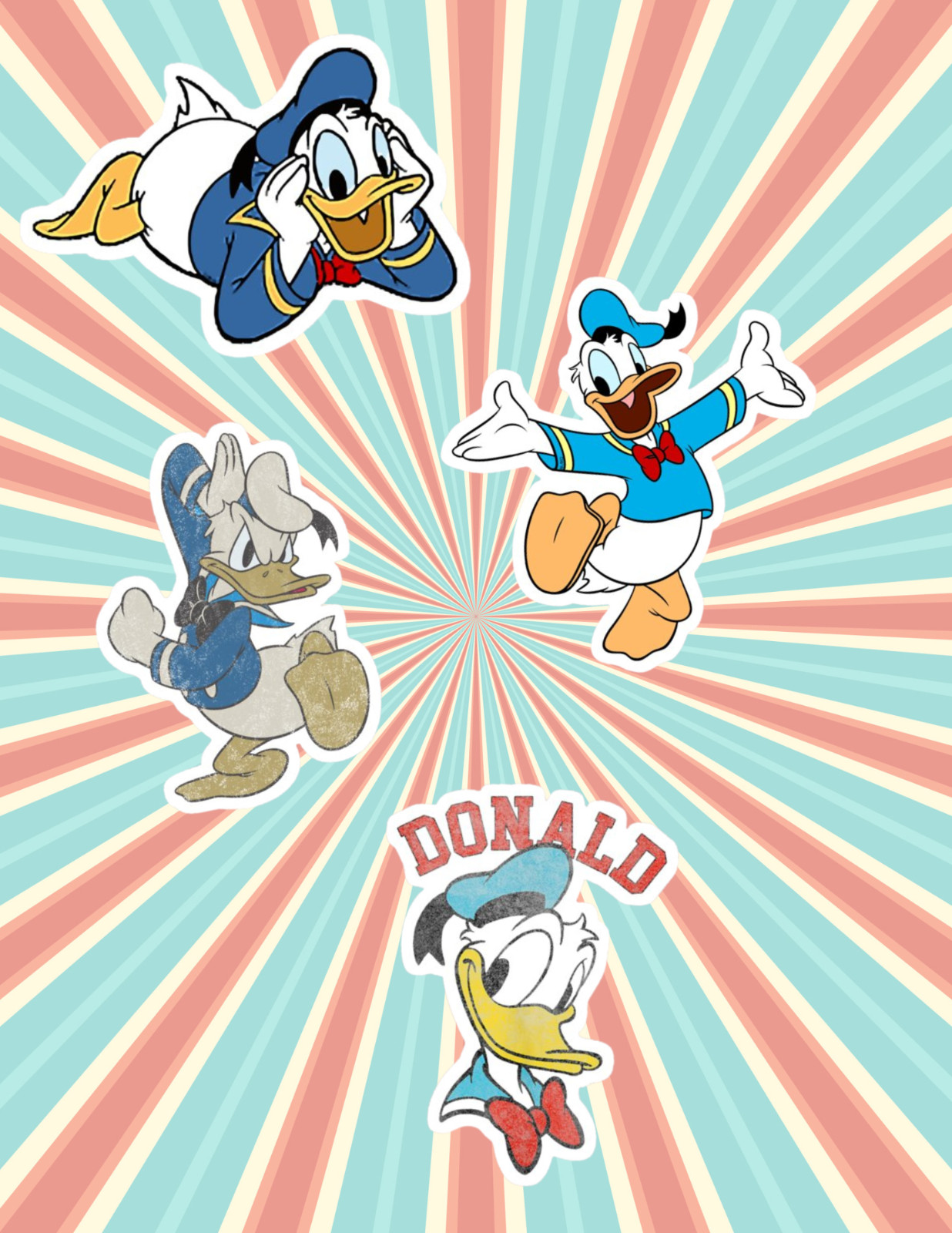 Donald Duck Retro Cartoon 4pc Sticker Pack