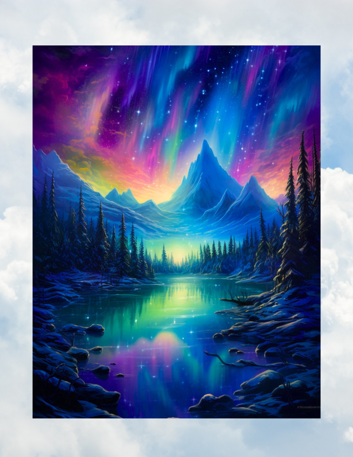 Northern Lights, Scenic River & Mountain WINDOW CLING Size 10.4" Vinyl