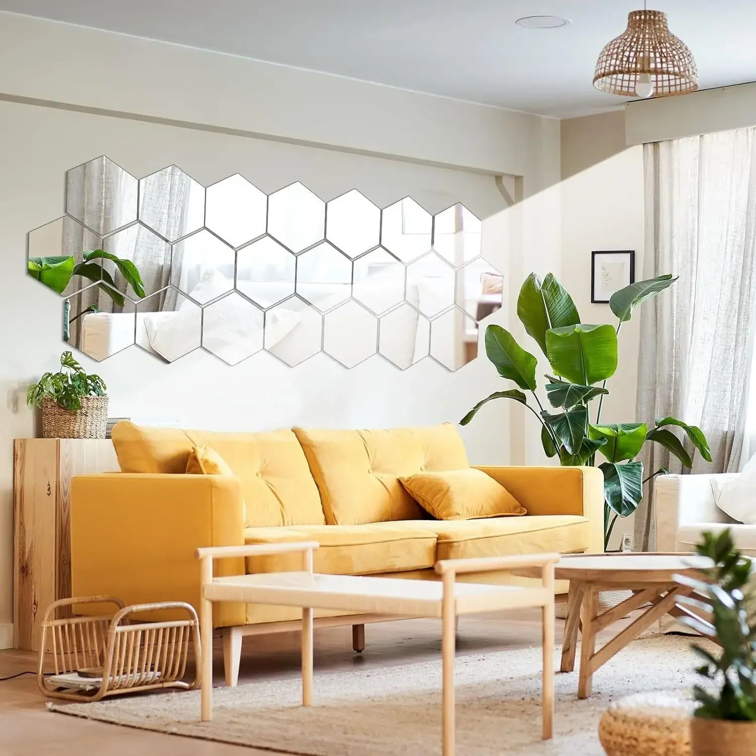 12pcs Hexagon Acrylic 3D Mirror Wall Sticker Home Decor Self-adhesive Mirror