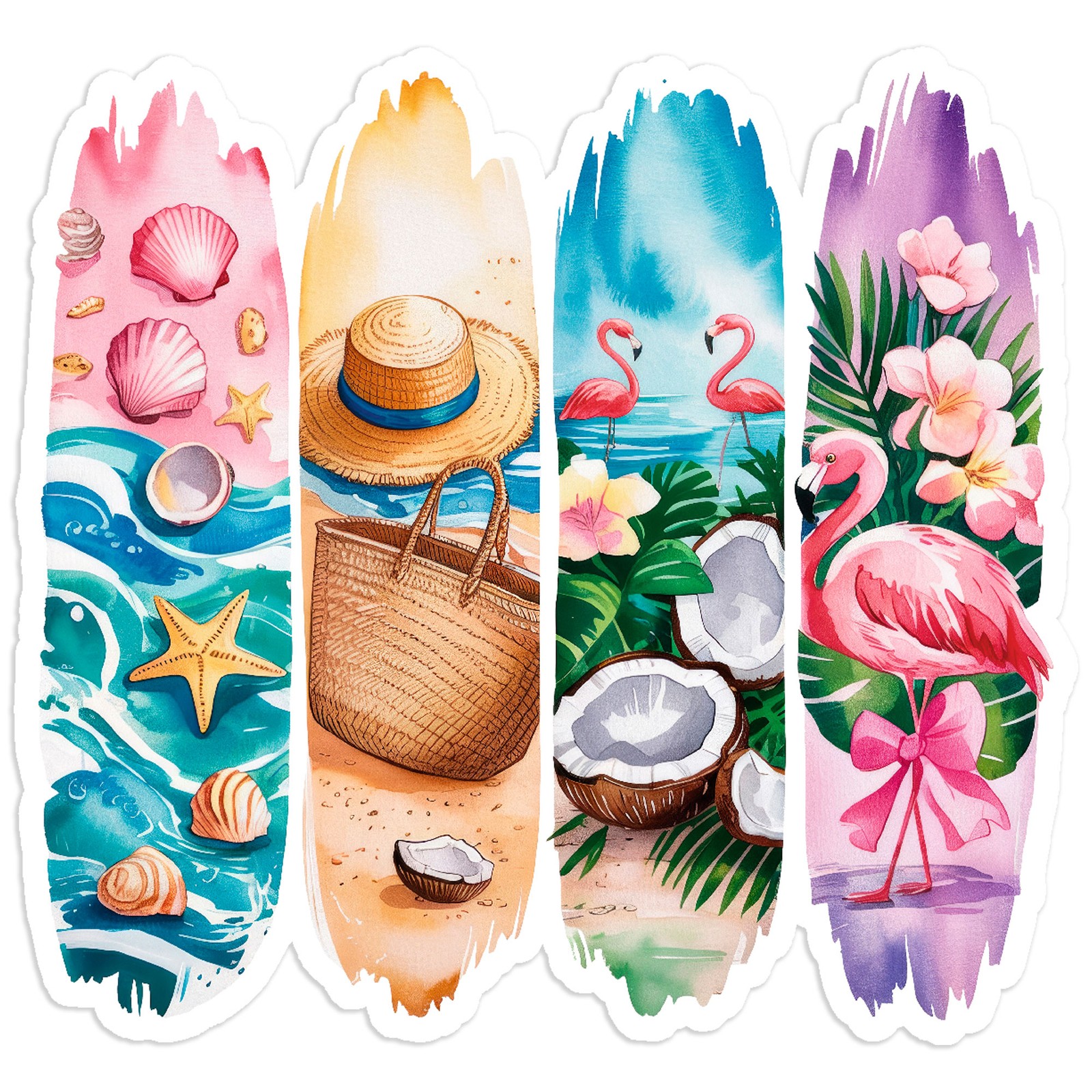 Brushstroke Beach Flamingos – Vinyl Decal Sticker – Car Window Laptop – #222