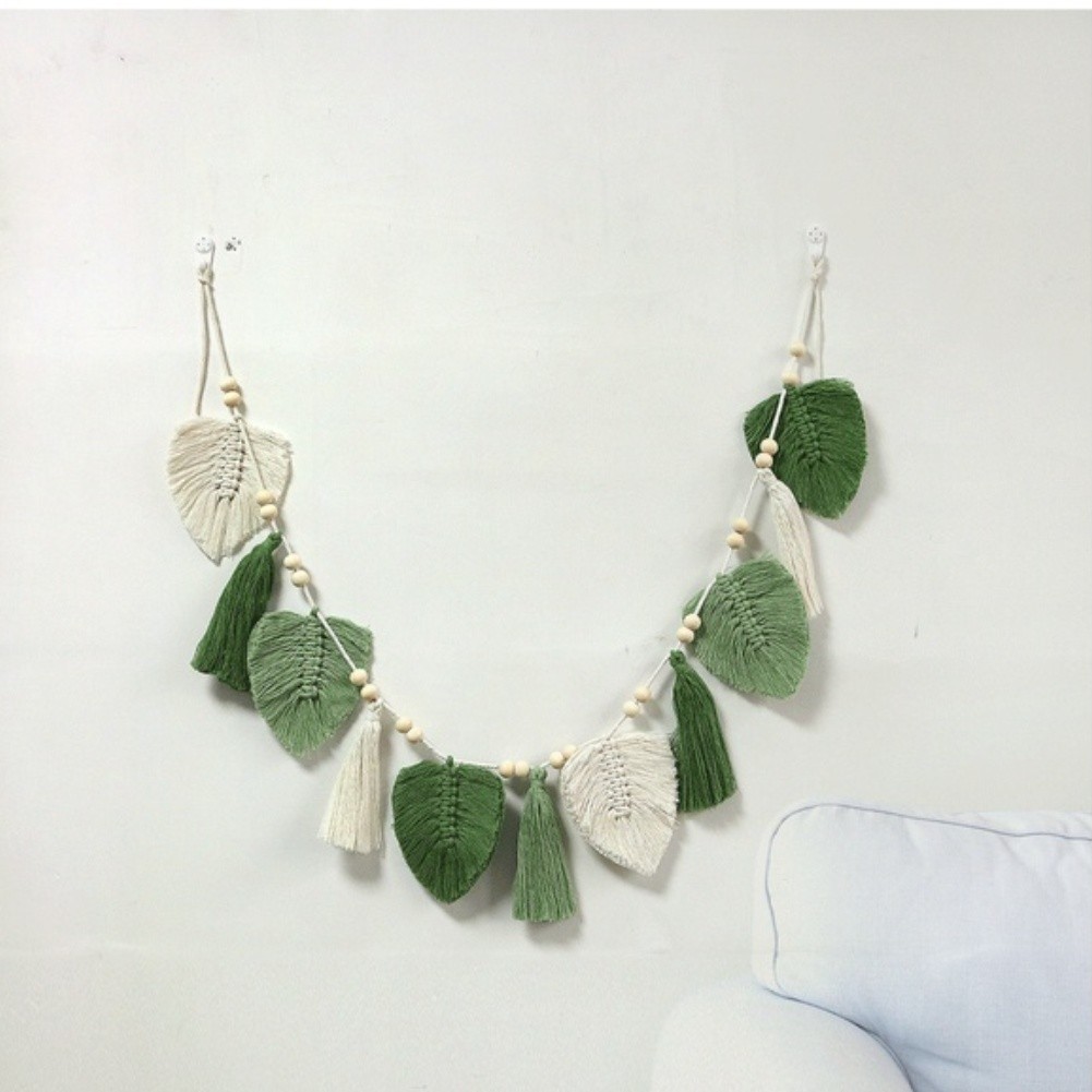 Wall Hanging Tapestry Cotton Blend Hand Woven Bohemian Leaf Fringe Decor