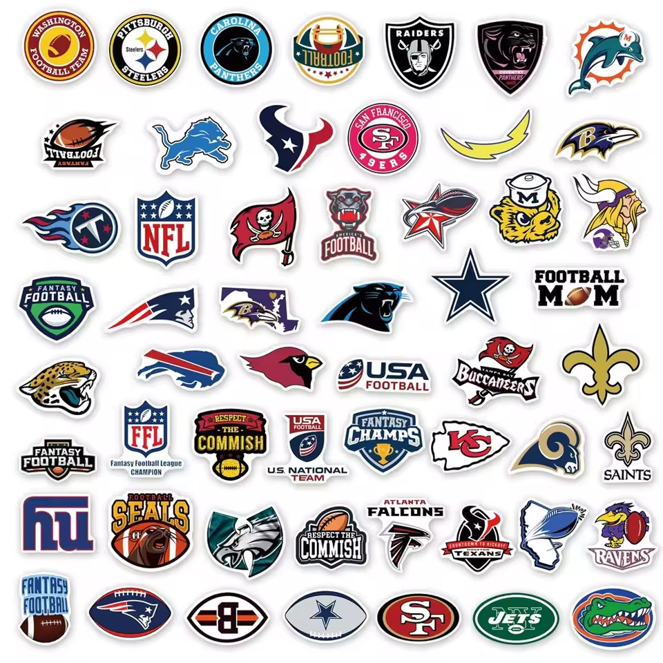 AMERICAN FOOTBALL (RUGBY) TEAM STICKER PACKS, 50pcs Each Package