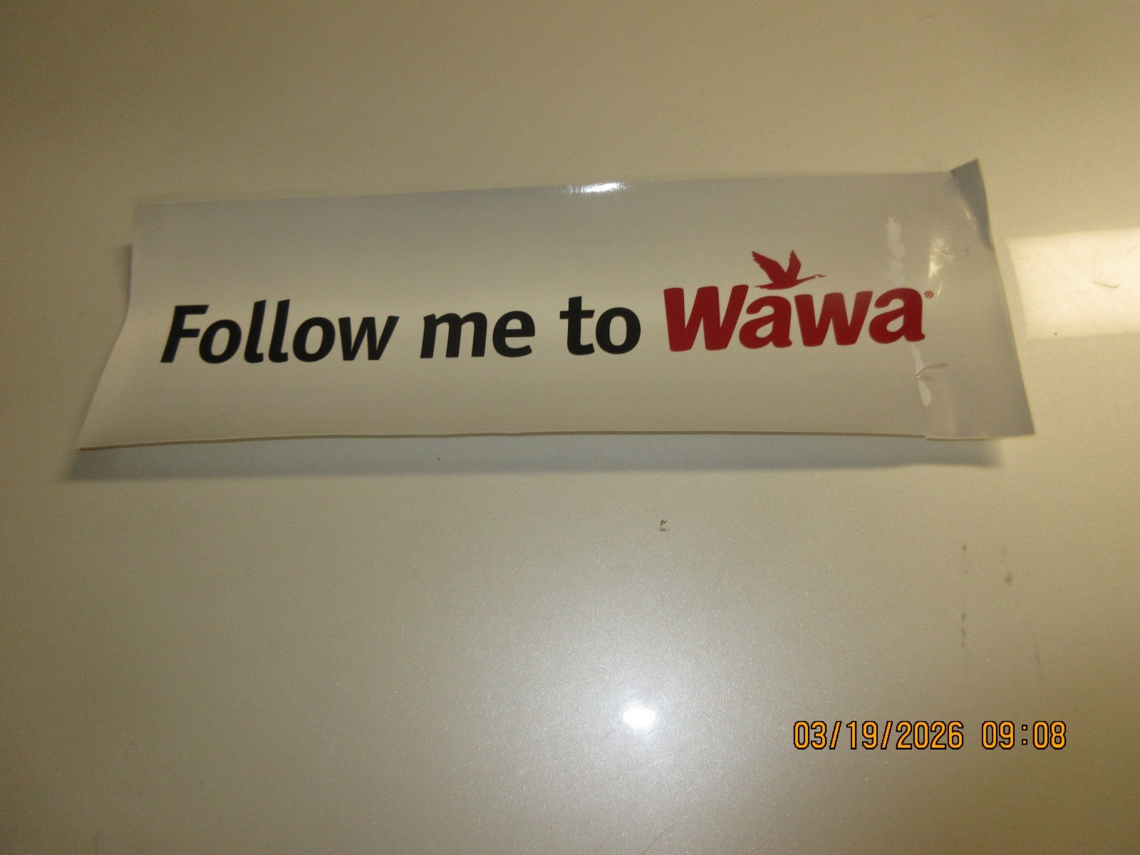 "Follow me to WAWA" decal/sticker is a multicolored rectangle . 11 1/2" X 4"
