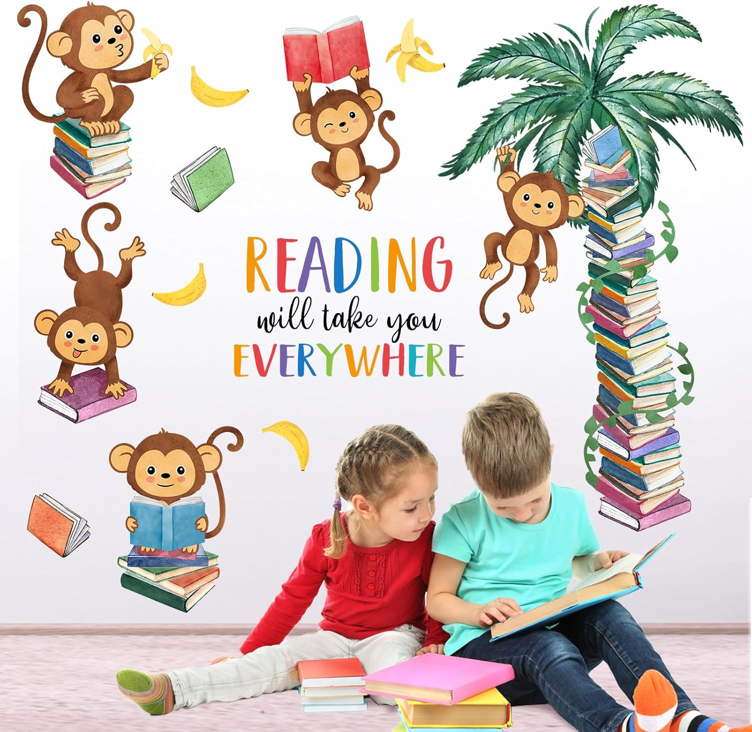 Monkey Reading Book Wall Decals Stickers, Reading Will Take You Everywhere Nurse