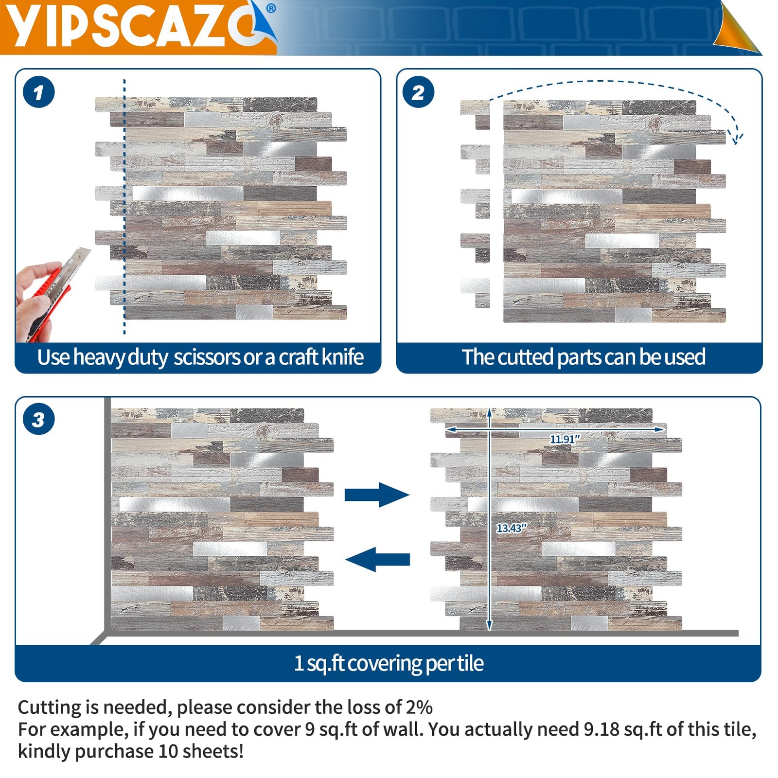 Yipscazo 2026 Upgrade Peel and Stick Wood Metal Tile Backsplash, Stick on Tiles