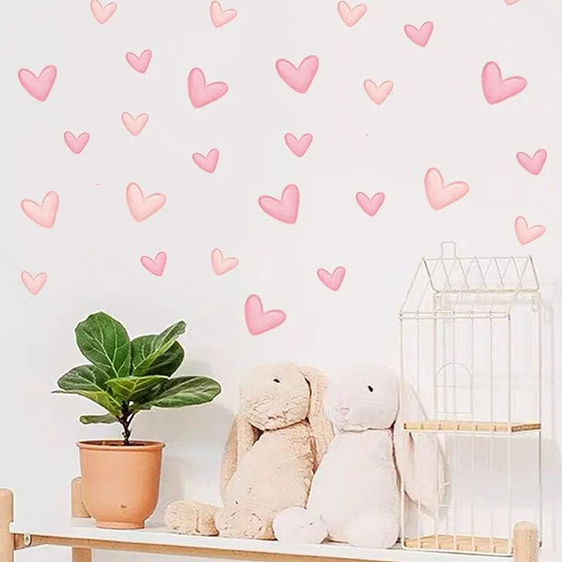 80pcs Pink Heart Shape Wall Stickers for Bedroom Living Room Girls Room Decorati