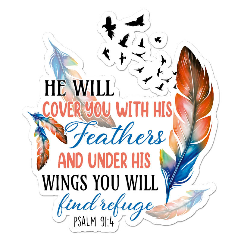 Psalm 91:4 Under His Wings, Vinyl Decal Sticker, Indoor Outdoor, 3 Sizes, #11496
