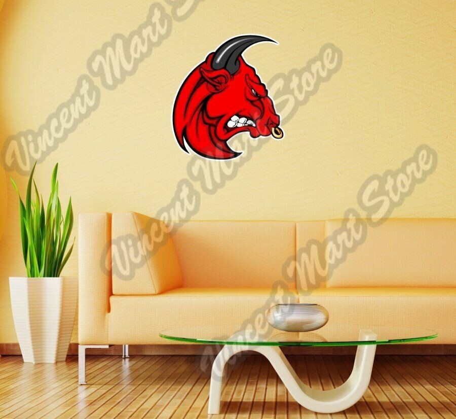 Red Bull Mascot Head Horns Cartoon Wall Sticker Room Interior Decor 18"X25"