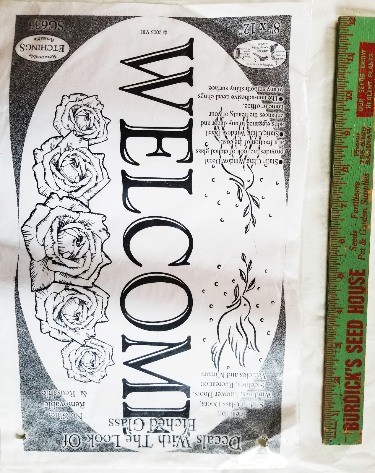 Welcome Decal Sticker for Glass Door or Window 8 x 12 New Removable Etchings VEI