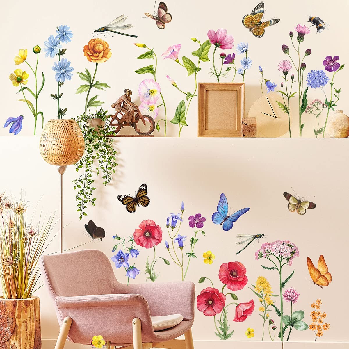 6 Pieces Flowers Wall Decals Vinyl Flowers Wall Stickers Removable Floral Mur…