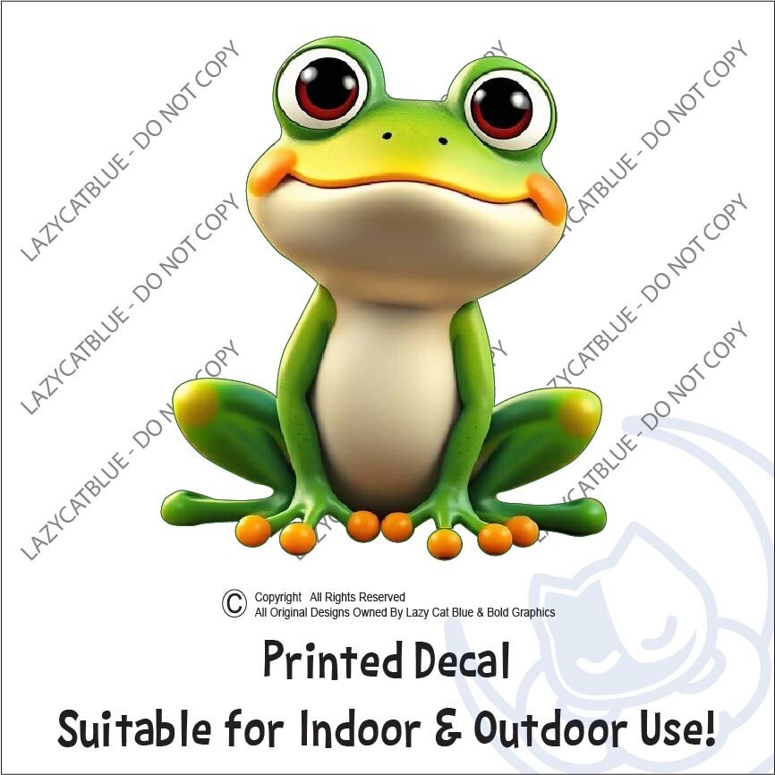 Cute Frog Decal Sticker Big Eyes Reptile Amphibian Love Frogs Smile Nature Life