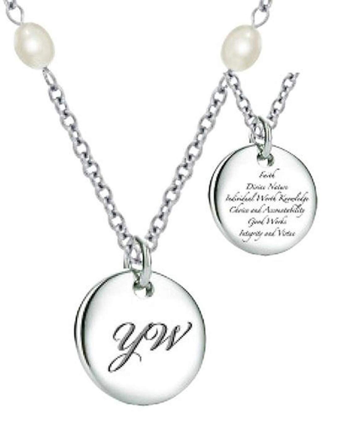 K12N Necklace Young Women Stainless Steel W/Pearl Chain Mormon One Moment In Ti