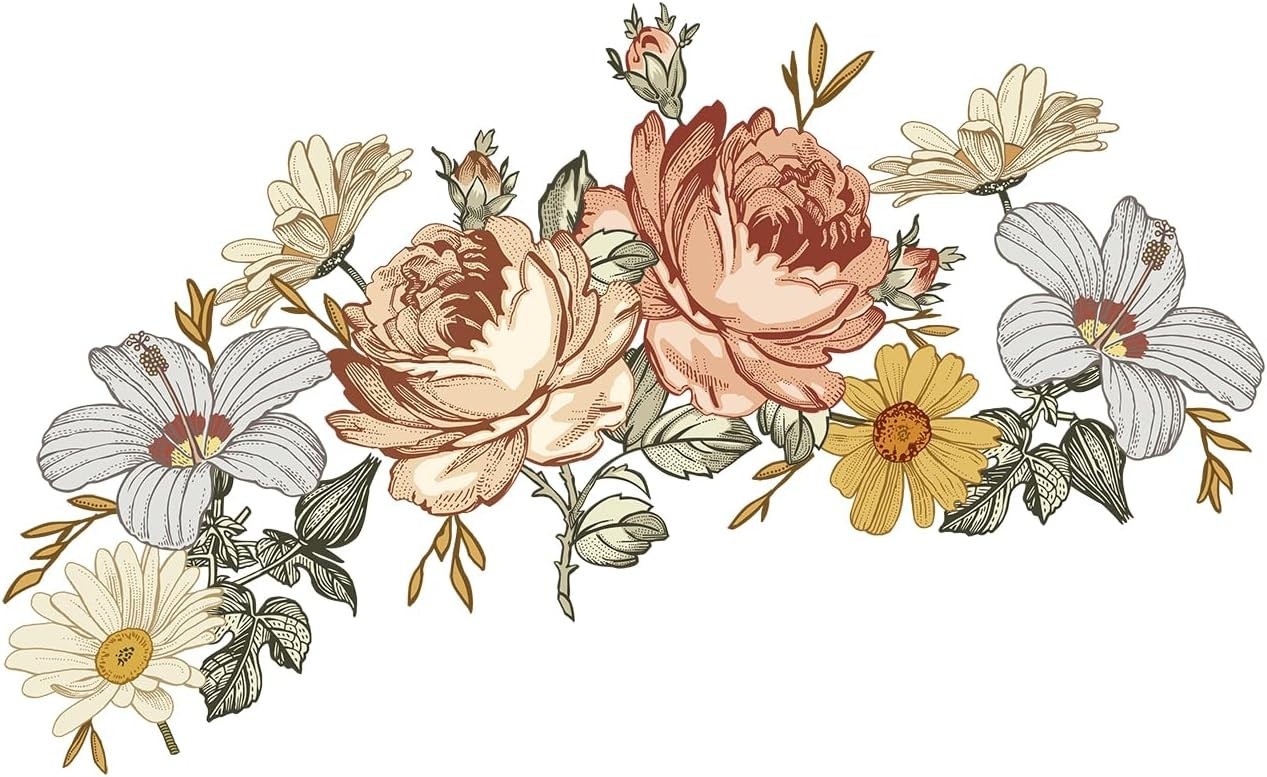 Kids Floral Wall Decal Soft Vintage Peony Flower Wall Sticker