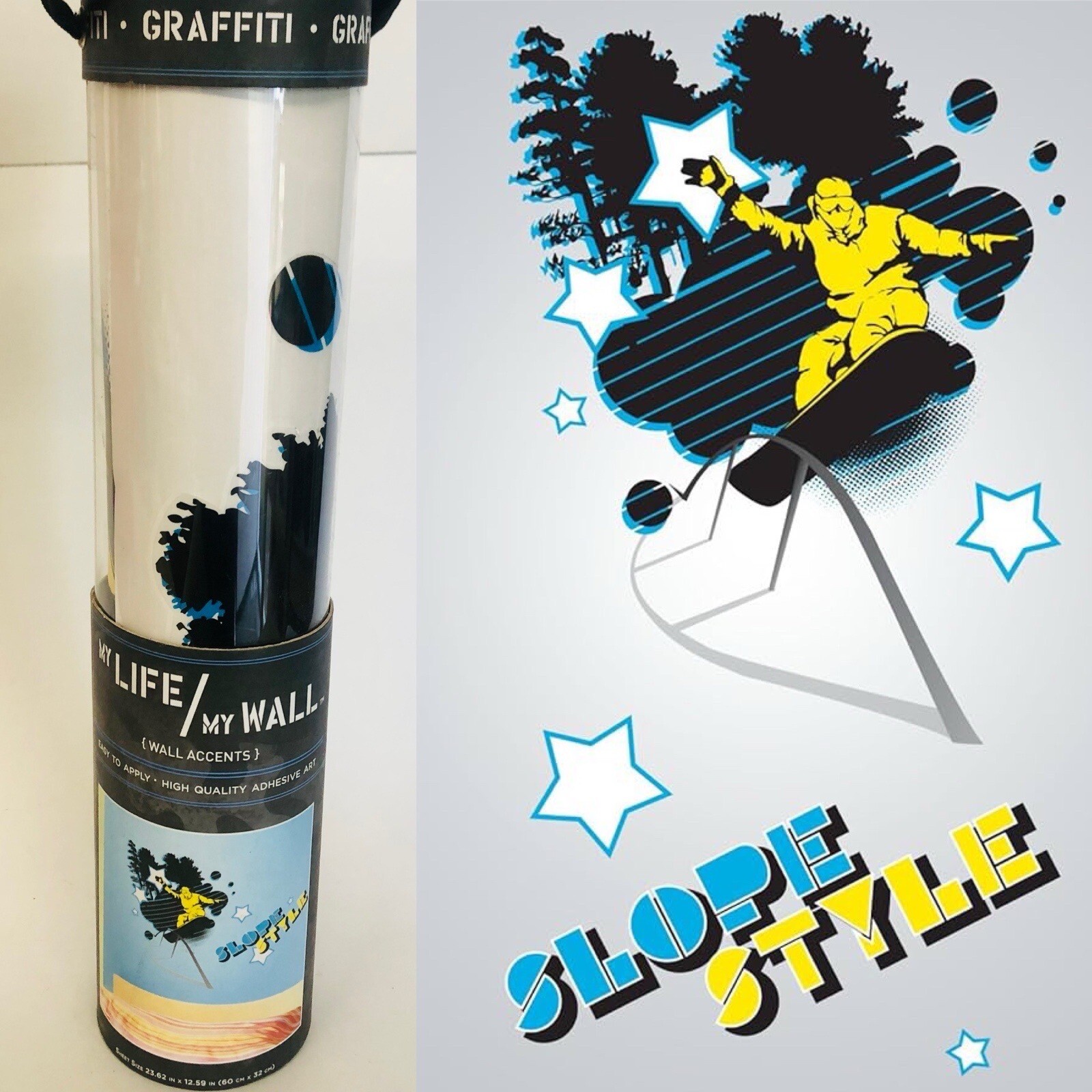 DCWV Decal Wall Art Slope Style Boy Peel & Stick Wall Art, Yellow/Black/Blue
