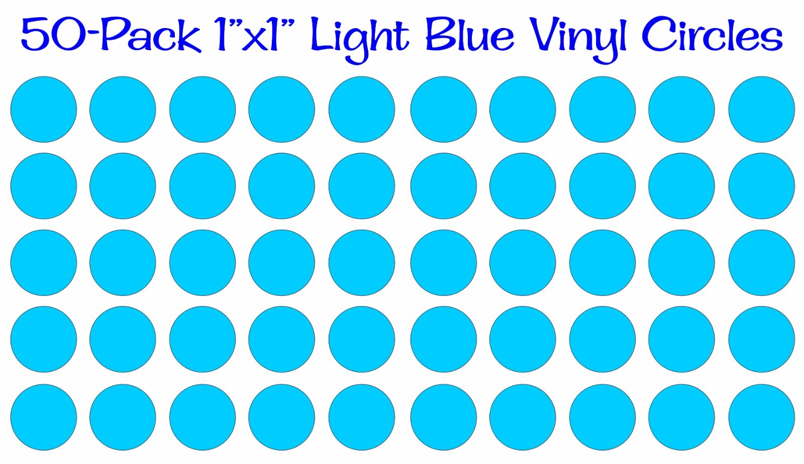 50 pack 1"x1" Round Light Blue Vinyl Stickers Decals Circles Polka Dots Die Cut