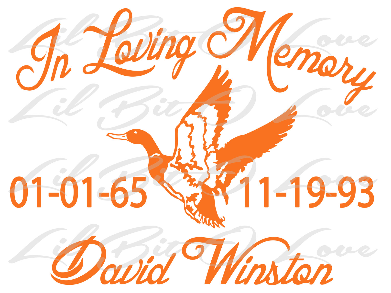PERSONALIZED IN LOVING MEMORY VINYL DECAL WITH DUCKS WITH NAMES AND DATES