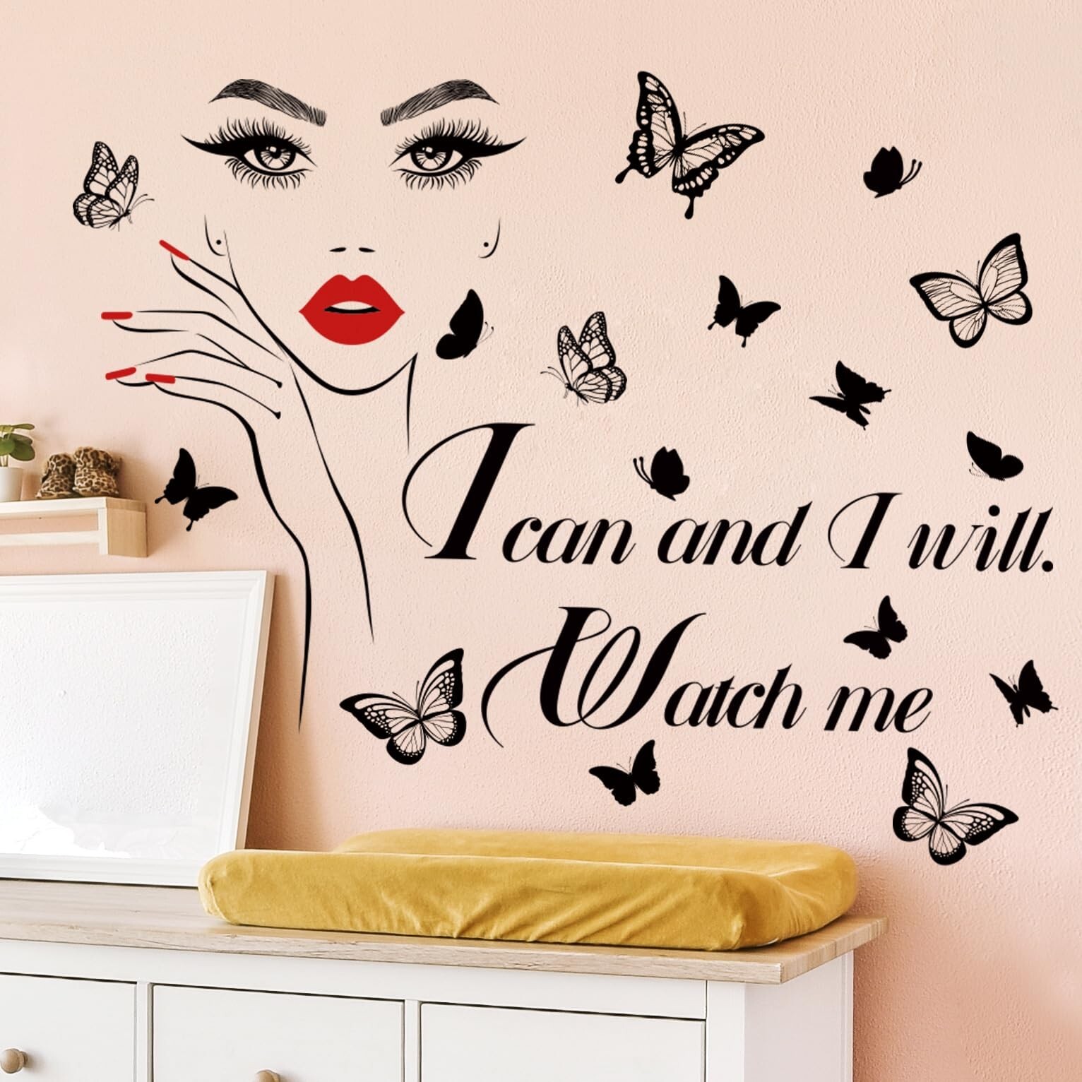 3D Inspirational Quotes Wall Decals Removable DIY Red Lips Girl and Motivatio…