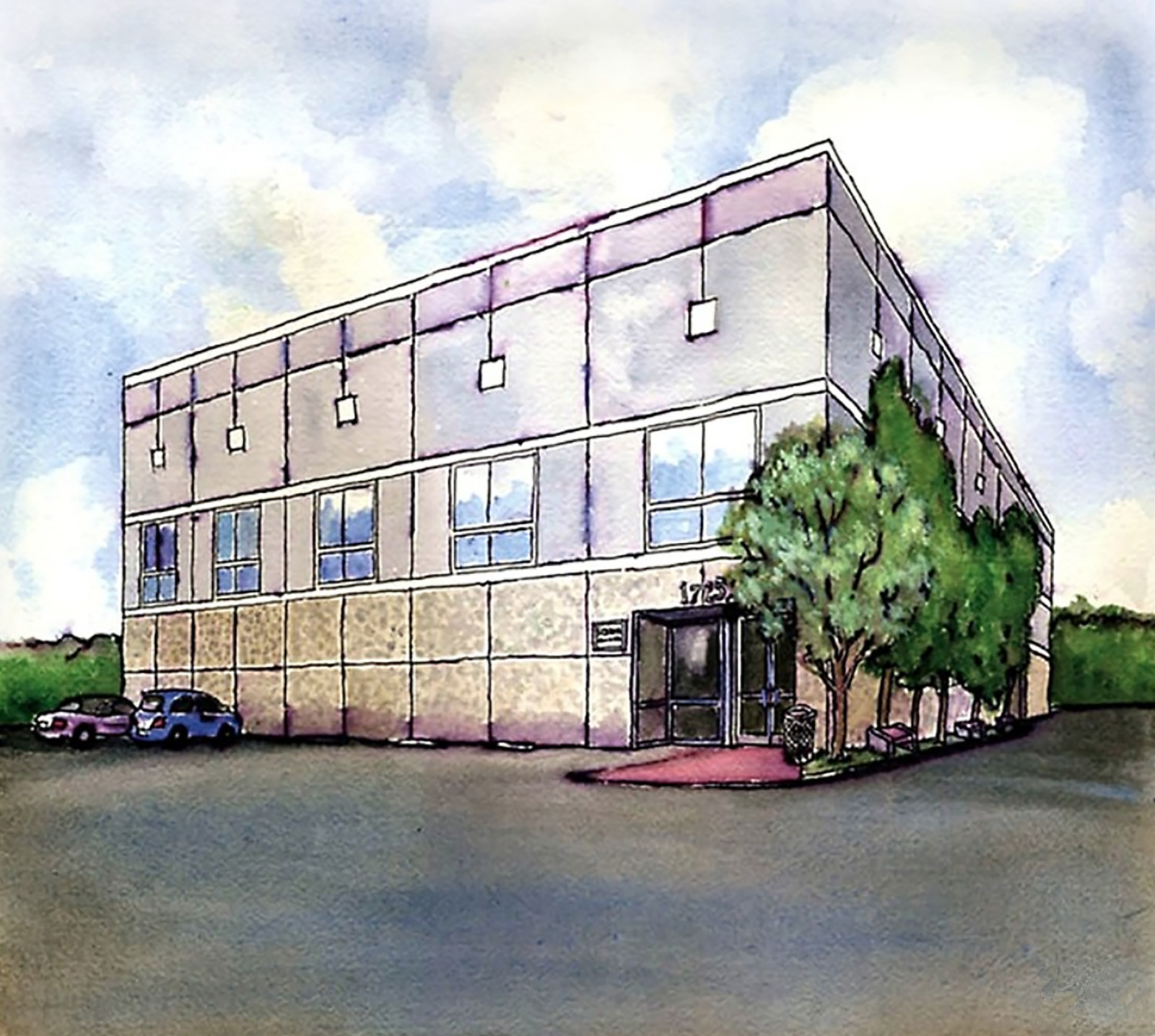 The Office Show Pam Watercolor Painting Building 3 Inch Sticker Laptop Decal