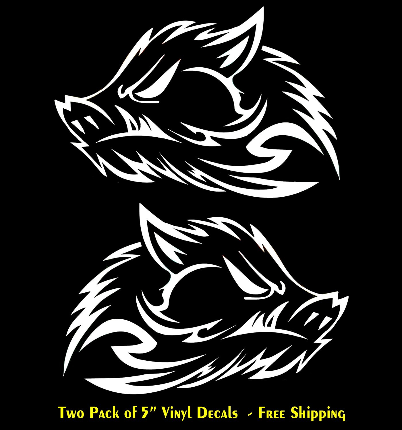 Wild Boar Pig Two Pack of 5" White Vinyl Decals Mirrored Car Truck Window Laptop